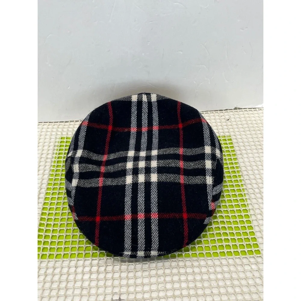 Burberry Plaid Wool Blend Flat Cap Navy Red White Prorsum Knight Logo Size 56